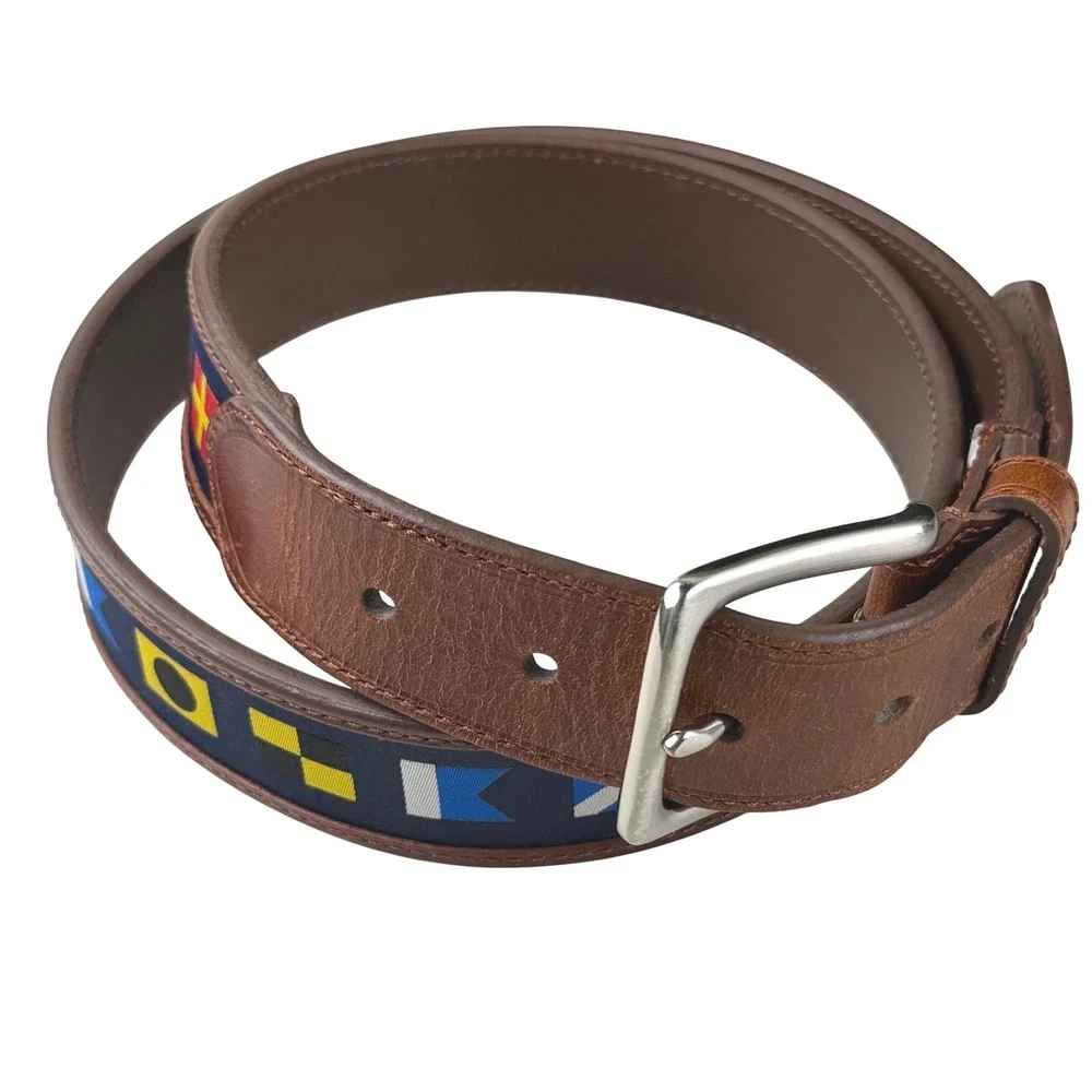 Jos A Bank Mens Brown Leather Nautical Signal Flag Belt 36‎ 1114-412